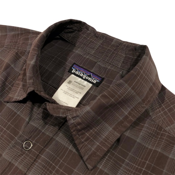 Patagonia Men's El Ray Snap Button Down Shirt Short Sleeve Brown Plaid Small